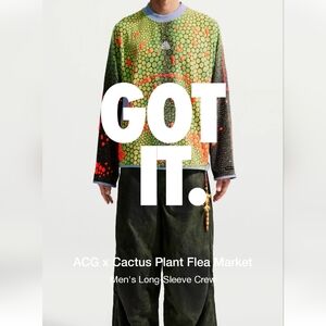 Cactus Plant Flea Market Neon Green & Orange Hex-Pattern Crew Mens Large